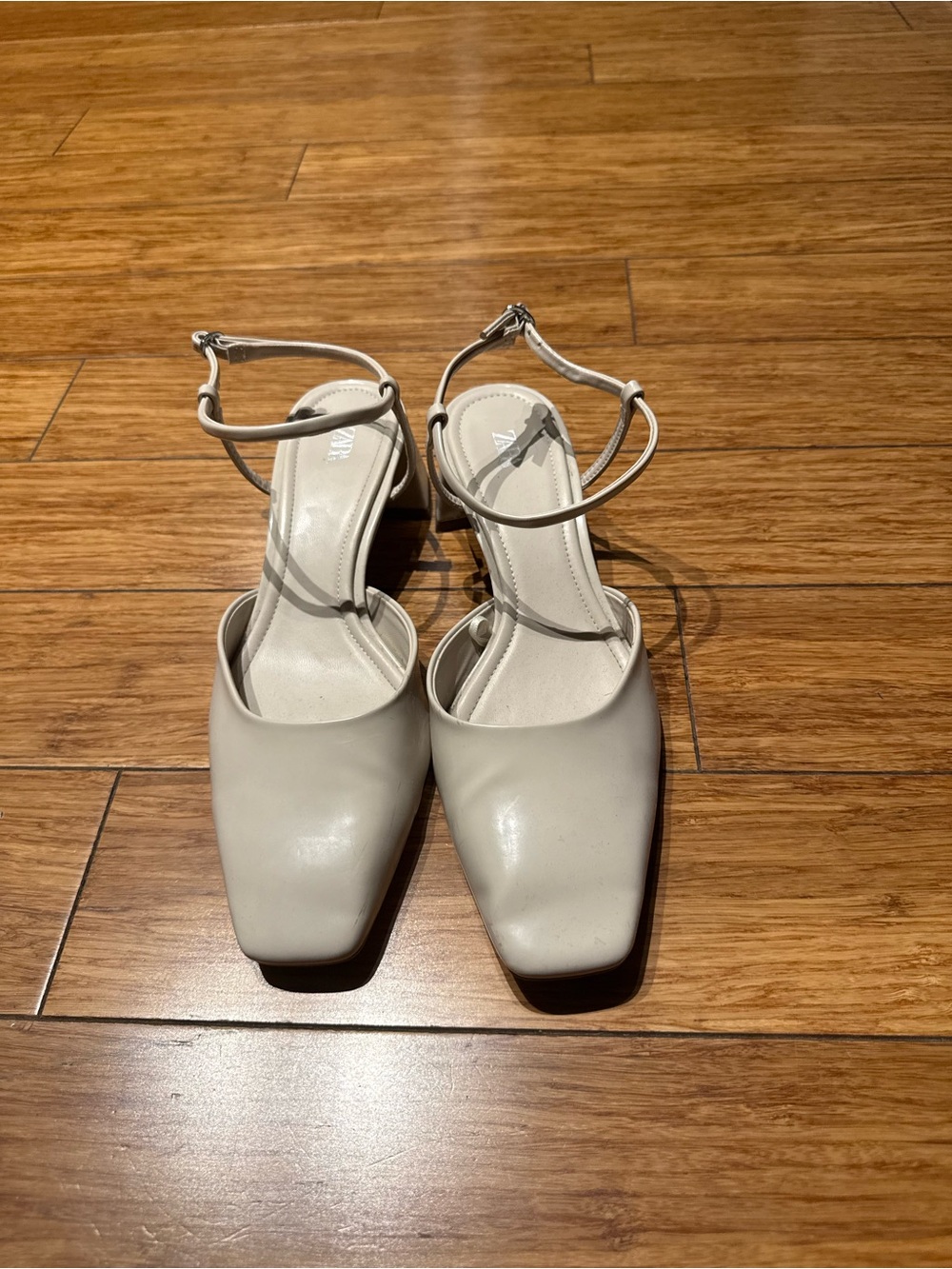 Zara Cream Square-Toe Ankle-Strap Heels